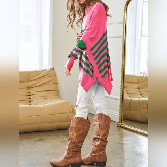 #207 🛑48 L FINAL PRICE Multi Striped Elbow Patch Loose Fit Sweater Top - Picture 5 of 10